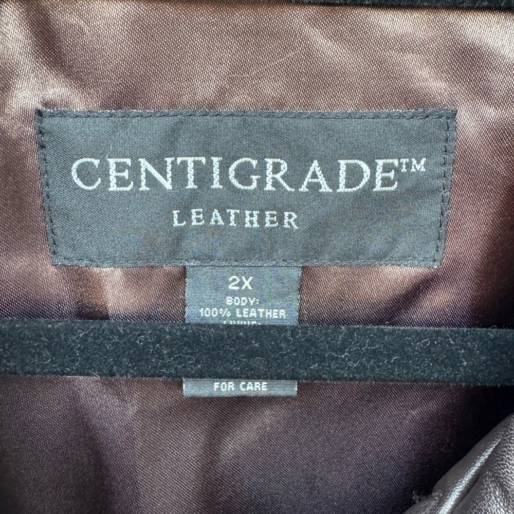 Leather Brown Button-Front Coat size 2X - Picture 11 of 12